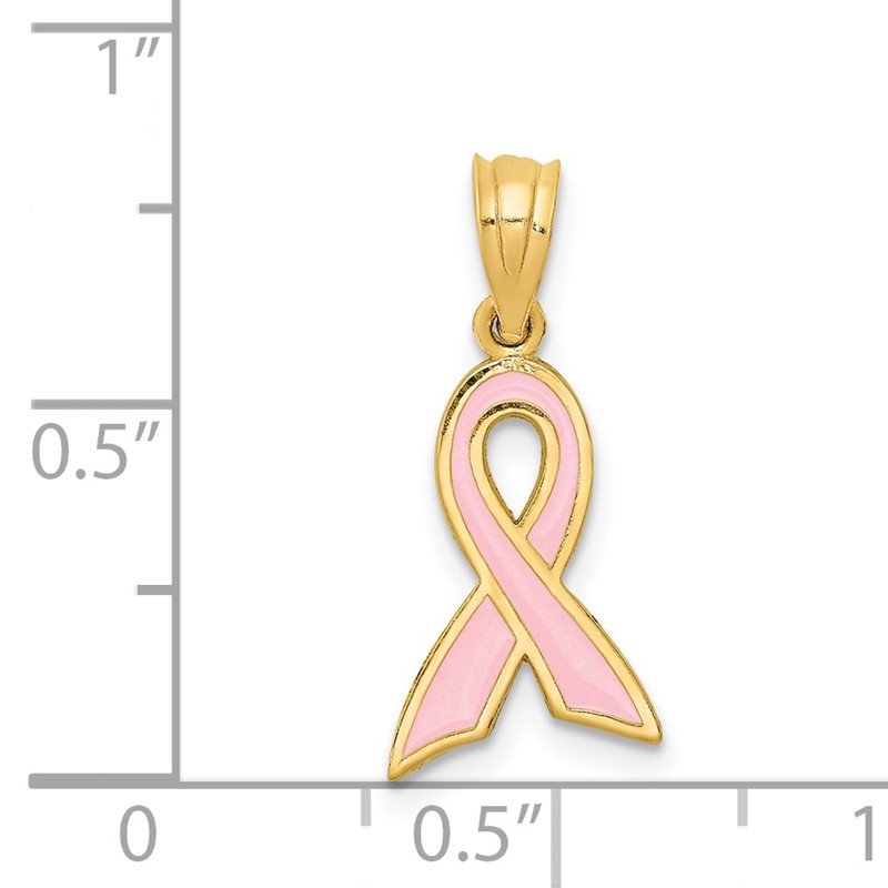 14k Small Pink Enameled Awareness Ribbon Pendant