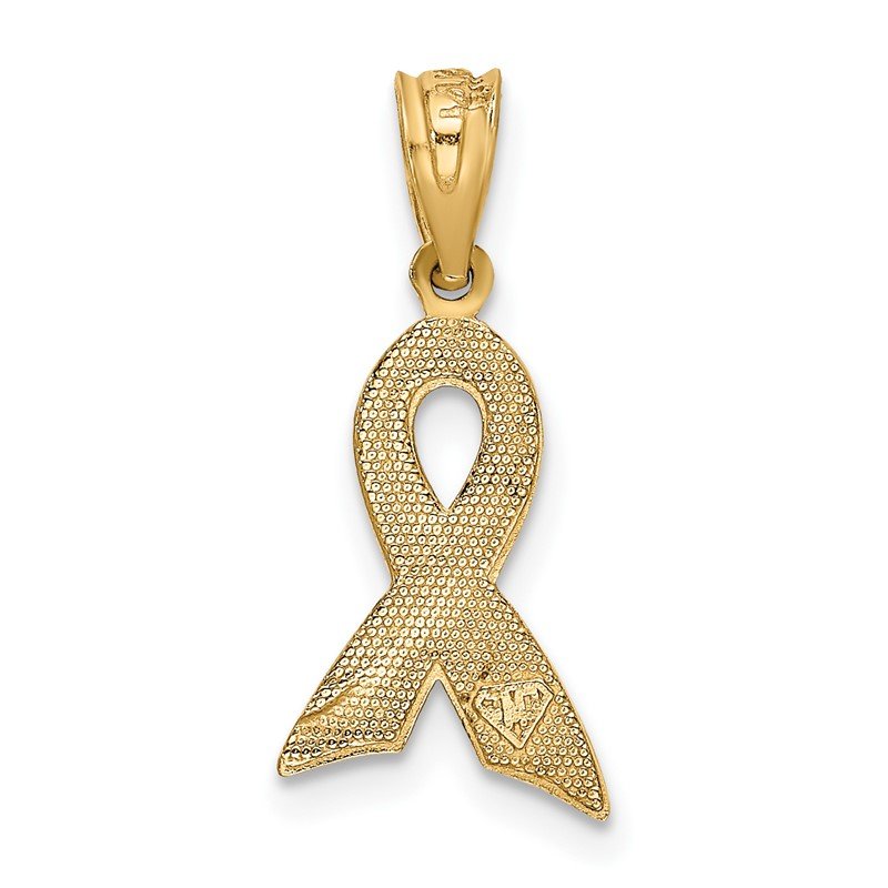 14k Small Pink Enameled Awareness Ribbon Pendant