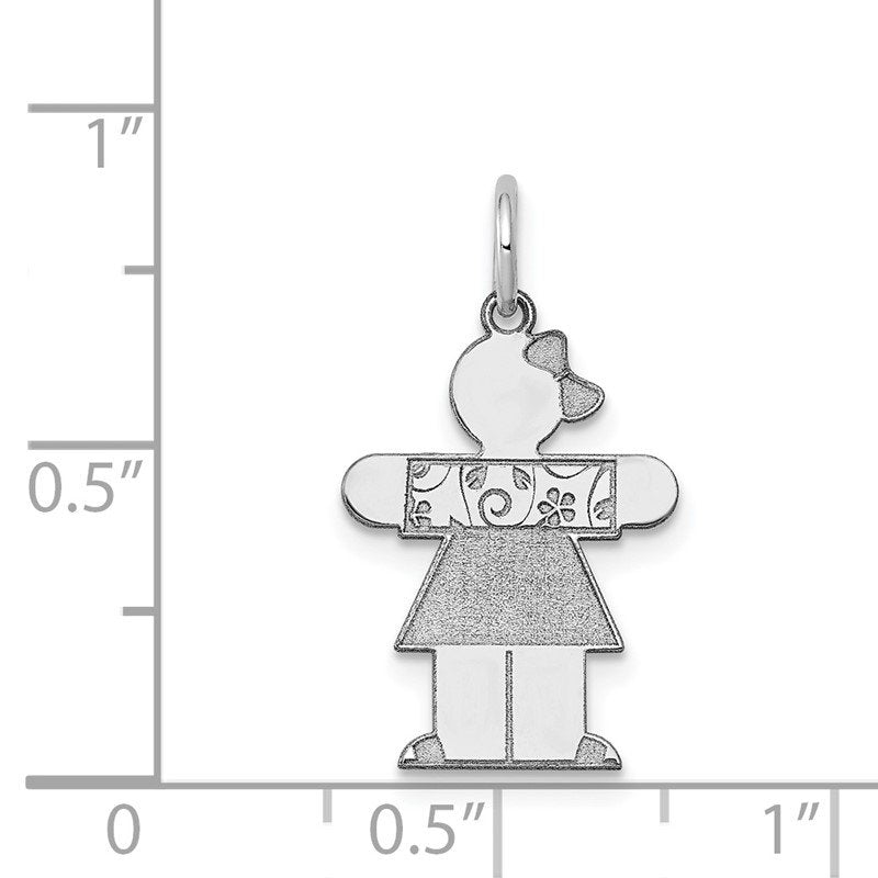 14k White Gold The Kids Small Floral Dress Girl Engravable Hugs Charm