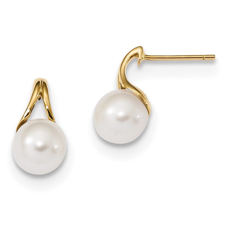 14K 7-8mm White Round Freshwater Cultured Pearl Post Earrings