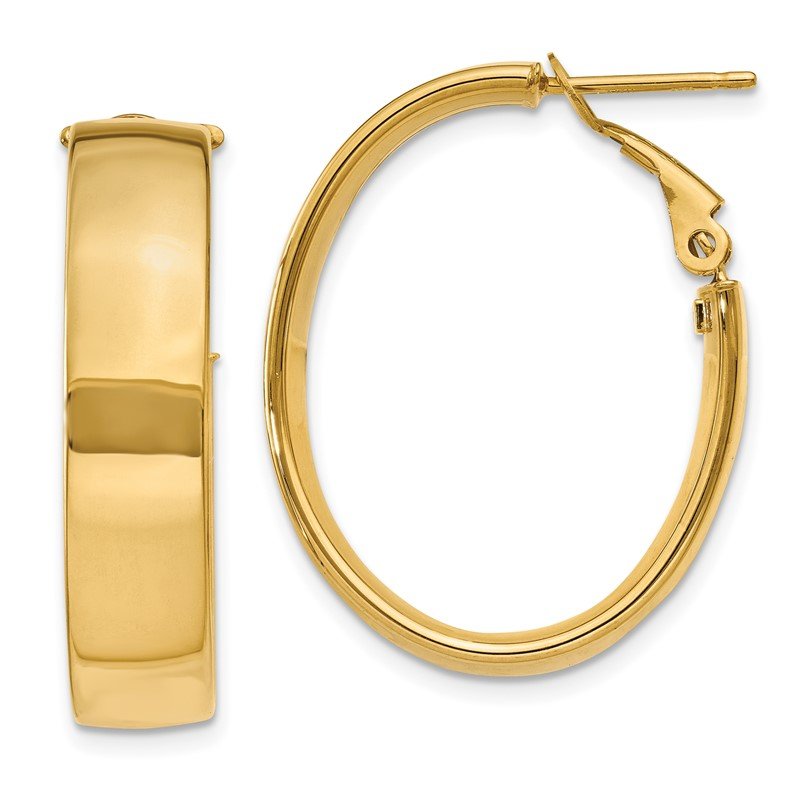 14k 6.75mm Oval Omega Back Hoop Earrings
