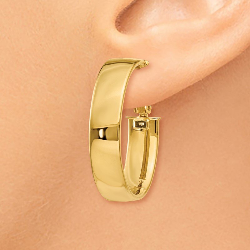 14k 6.75mm Oval Omega Back Hoop Earrings