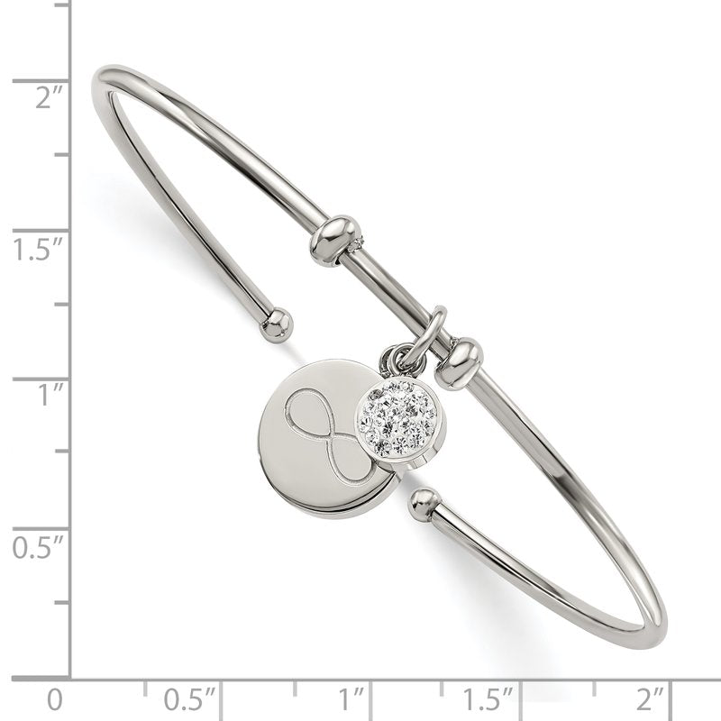 Stainless Steel Polished with Preciosa Crystal and Infinity Dangles Flexible Cuff Bangle