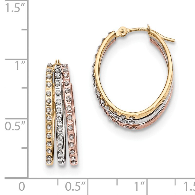 14k Tri-Color Diamond Fascination Three Oval Hoop Earrings
