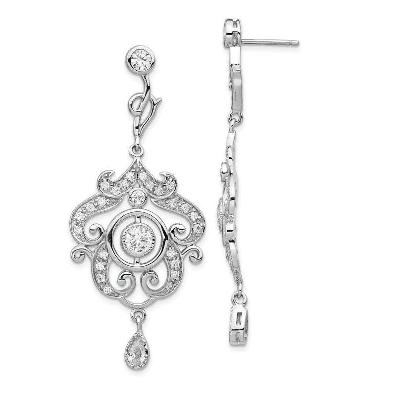 Sterling Silver Rhodium-plated Brilliant-cut Bezel CZ Fancy Chandelier Post Dangle Earrings
