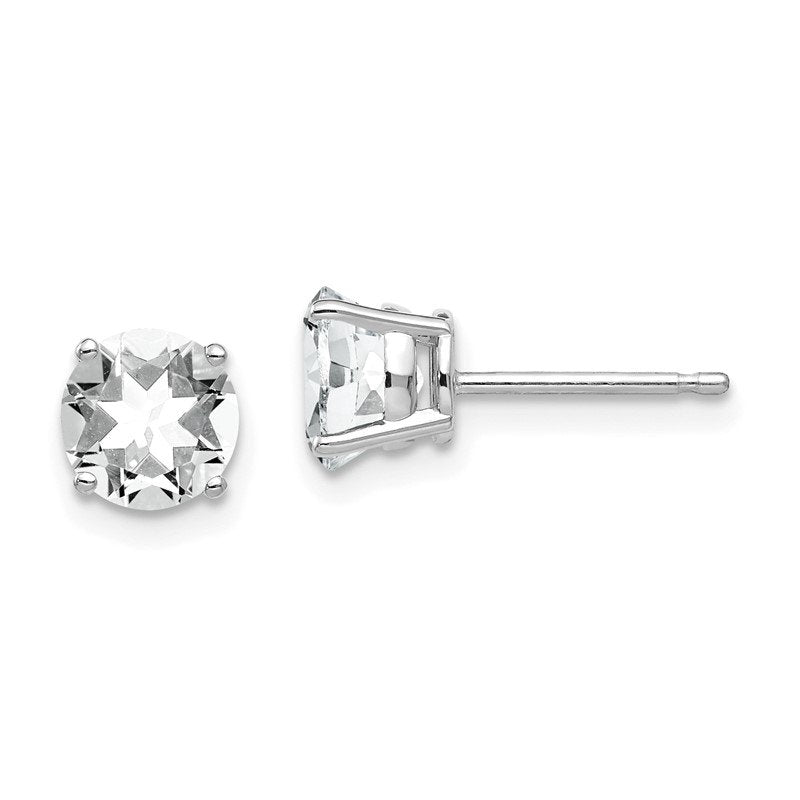 14k White Gold 6mm Round Cubic Zirconia Post Earrings