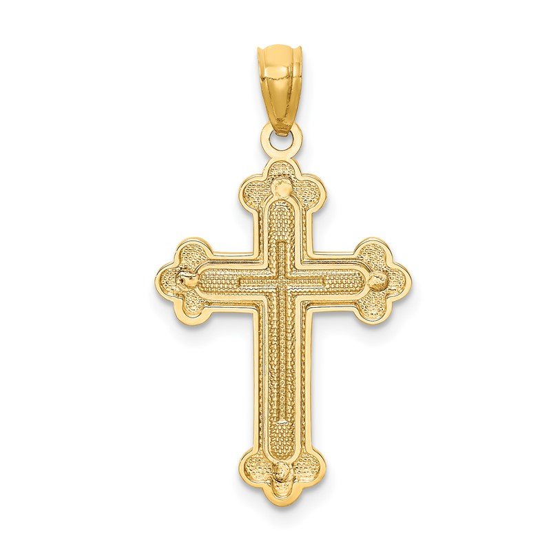 14k Two-tone Polished Budded Cross Pendant