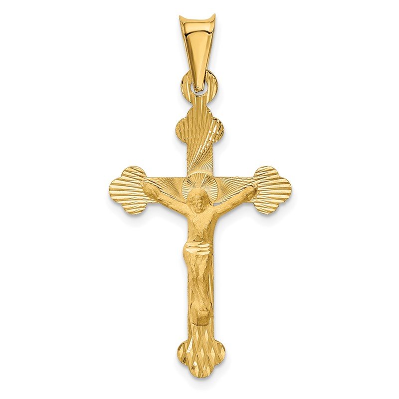 14k Polished Satin and Diamond-cut Crucifix Pendant