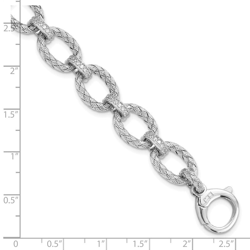 Sterling Silver Rhodium-plated CZ Woven Link Bracelet