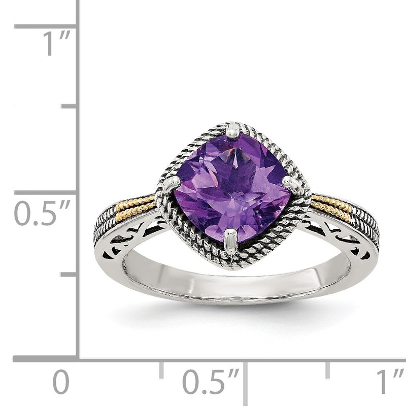 Sterling Silver with 14K Accent Antiqued Cushion Amethyst Ring