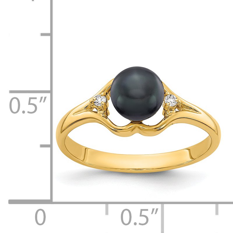 14k 6mm Black FW Cultured Pearl A Diamond ring