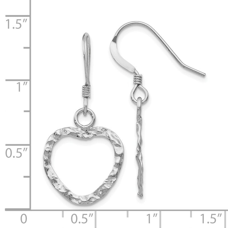 Sterling Silver RH-pltd  Textured Heart Shepherd Hook Earrings