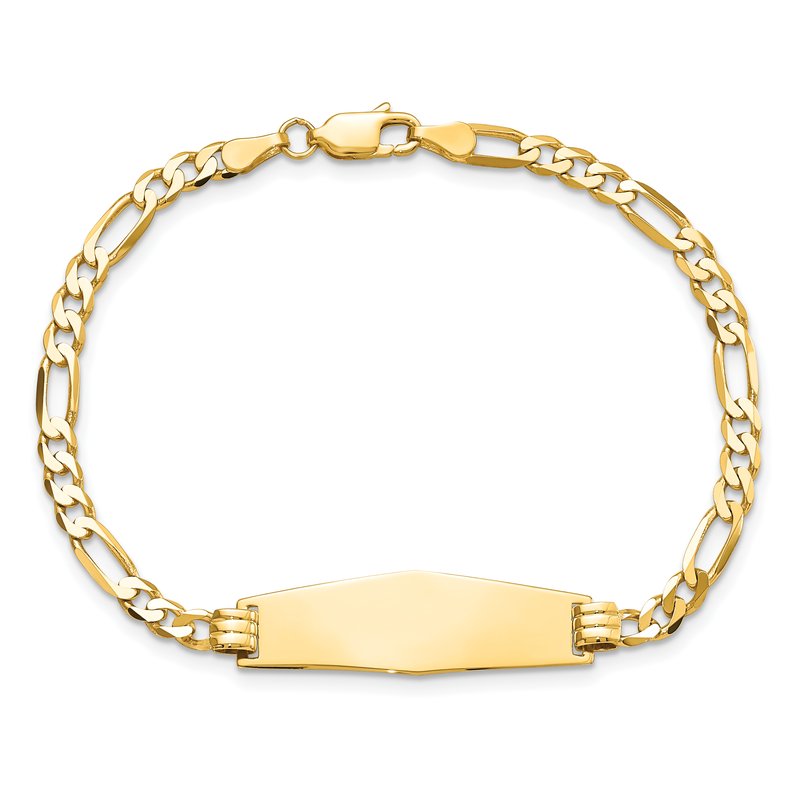 14k Polished Solid Chain/Solid Plate Flat Figaro Link Soft Diamond Shape 28x9.5mm Plate 7 inch ID Bracelet