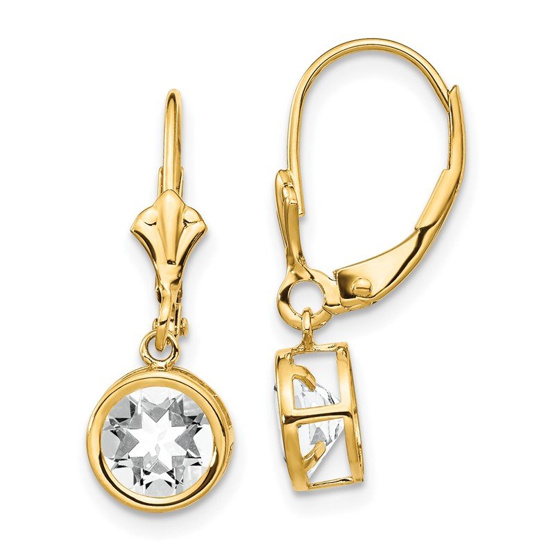 14k 6mm Round Cubic Zirconia Bezel Leverback Dangle Earrings