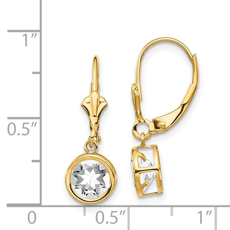 14k 6mm Round Cubic Zirconia Bezel Leverback Dangle Earrings
