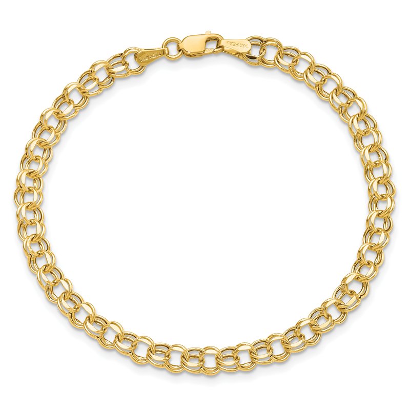 14k 4.5mm Hollow Diamond-cut Double Link 7 inch Charm Bracelet
