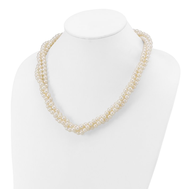 14k 6-7mm White Near-Round Freshwater Cultured Pearl 3-Strand 21 inch Necklace