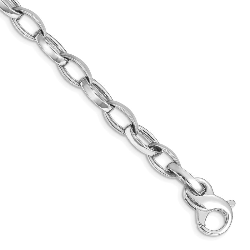 14K White Gold 18 inch 6.6mm Hand Polished and Satin Fancy Link with Fancy Lobster Clasp Chain