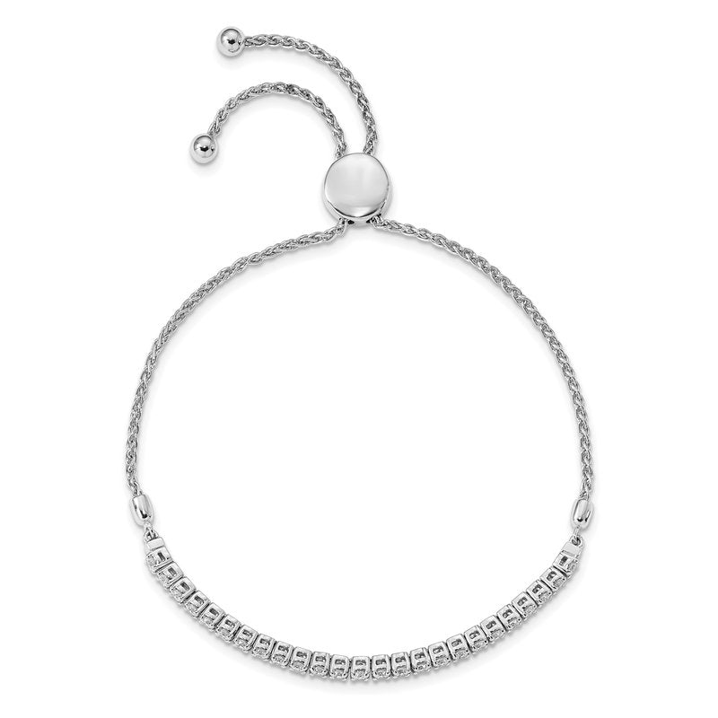 14k White Gold Polished Complete 1 carat AA Diamond Adjustable Bracelet