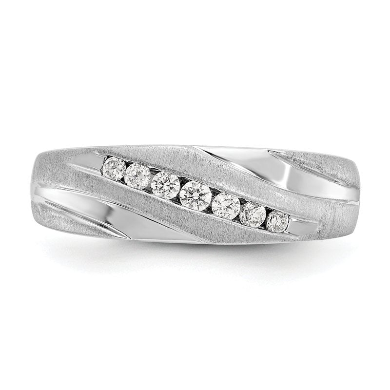 14K White Gold Men's 1/4 carat Lab Grown Diamond VS+ F+ Complete Brushed and Polished Band