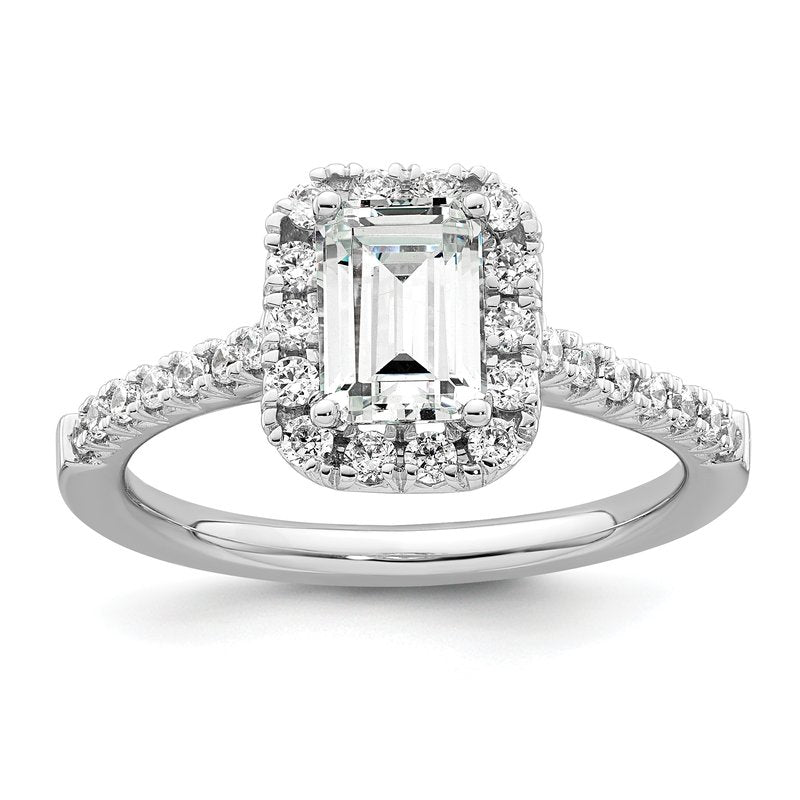 14K White Gold 1/4 carat Lab Grown Diamond VS+ F+ Semi-Mount Emerald Halo Engagement Ring