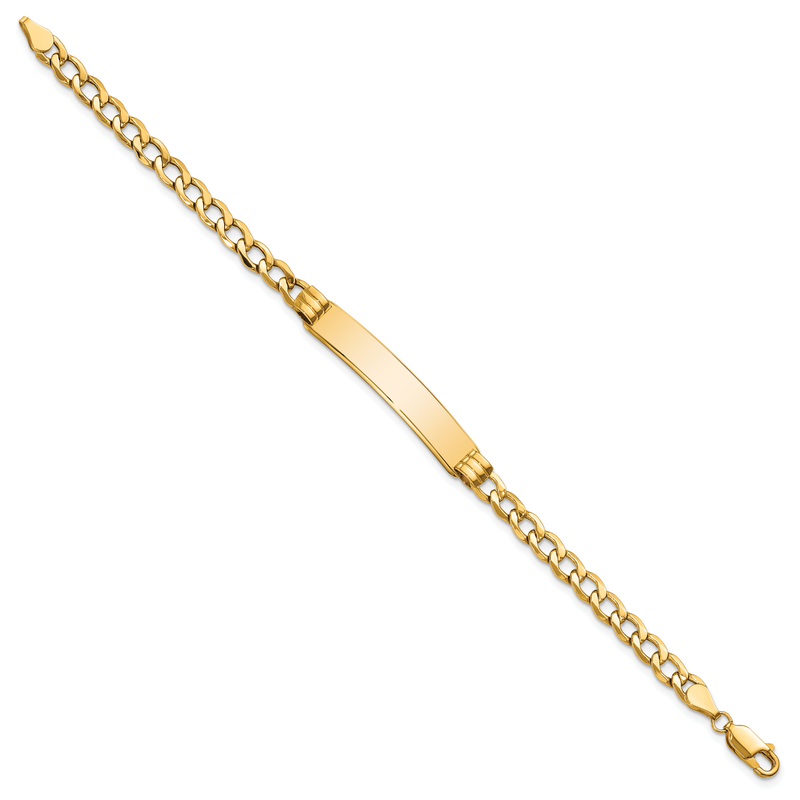 14k Polished Semi-Solid Chain/Solid Plate Cuban Link 35x7mm Plate 7 inch ID Bracelet