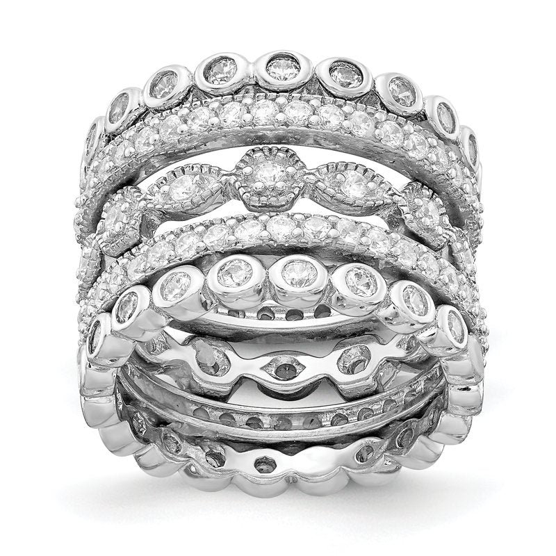 Sterling Silver Rhodium-plated Brilliant-cut CZ 5 Piece Eternity Ring Set