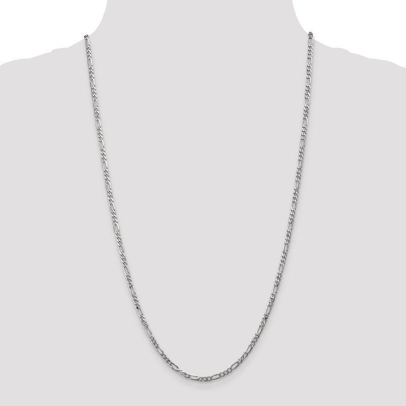 14K White Gold 10 inch 3mm Flat Figaro with Lobster Clasp Anklet
