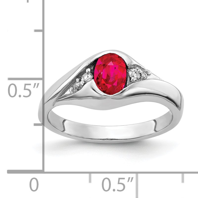 14k White Gold 6x4mm Oval Ruby VS Diamond ring