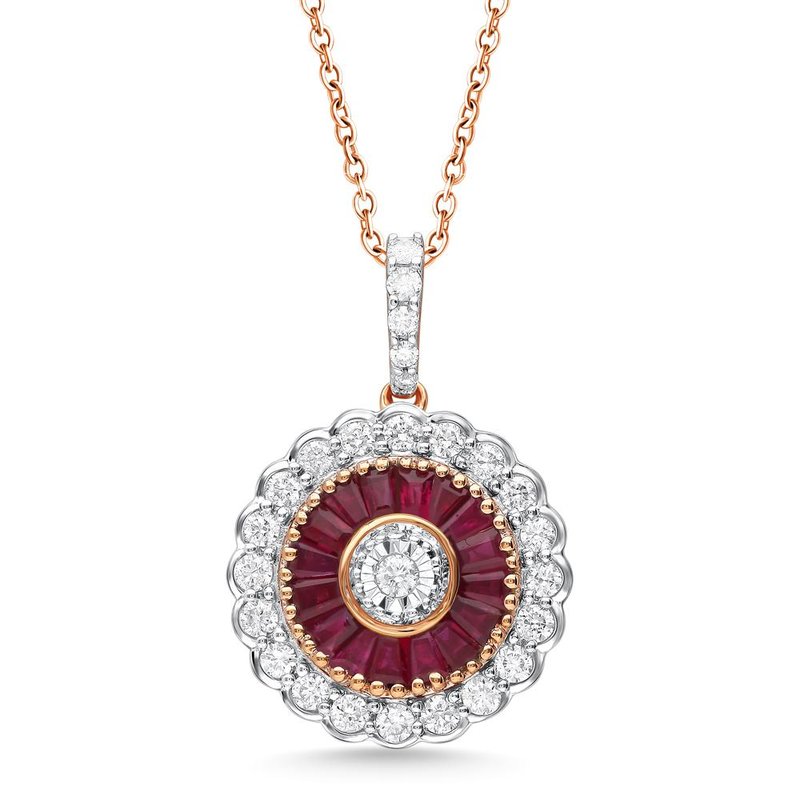 14K 0.42Ct Diamond  Ruby Pendant