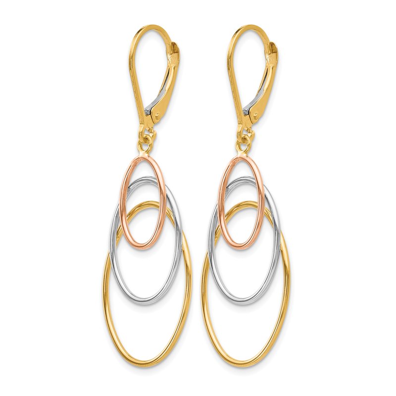 14K Tri-color Leverback Earrings
