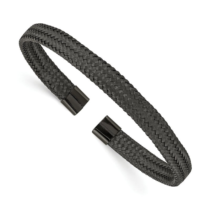 Stainless Steel Polished Black IP-plated 6mm Mesh Wire Cuff Bangle
