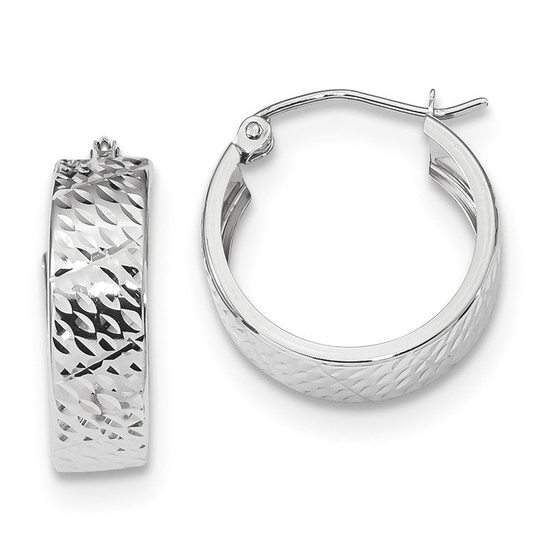 14k White Gold Diamond-cut Hoop Earrings