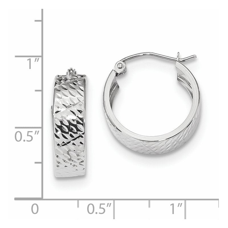 14k White Gold Diamond-cut Hoop Earrings