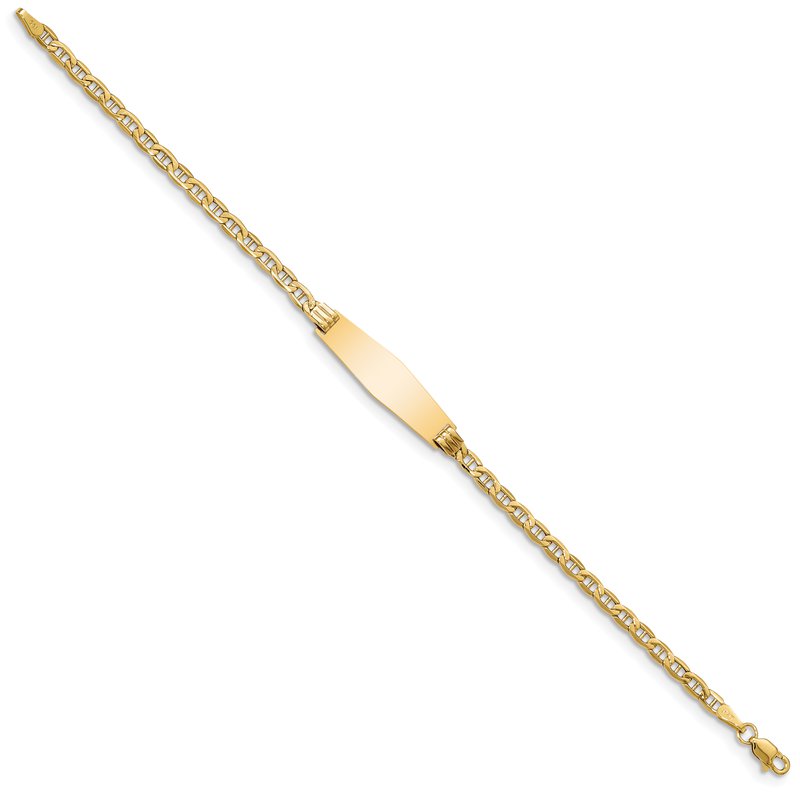 14k Polished Semi-Solid Chain/Solid Plate Anchor Link Soft Diamond Shape 25.5x7.8mm Plate 7 inch ID Bracelet