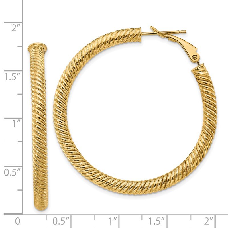 14k 4x35mm Twisted Round Omega Back Hoop Earrings