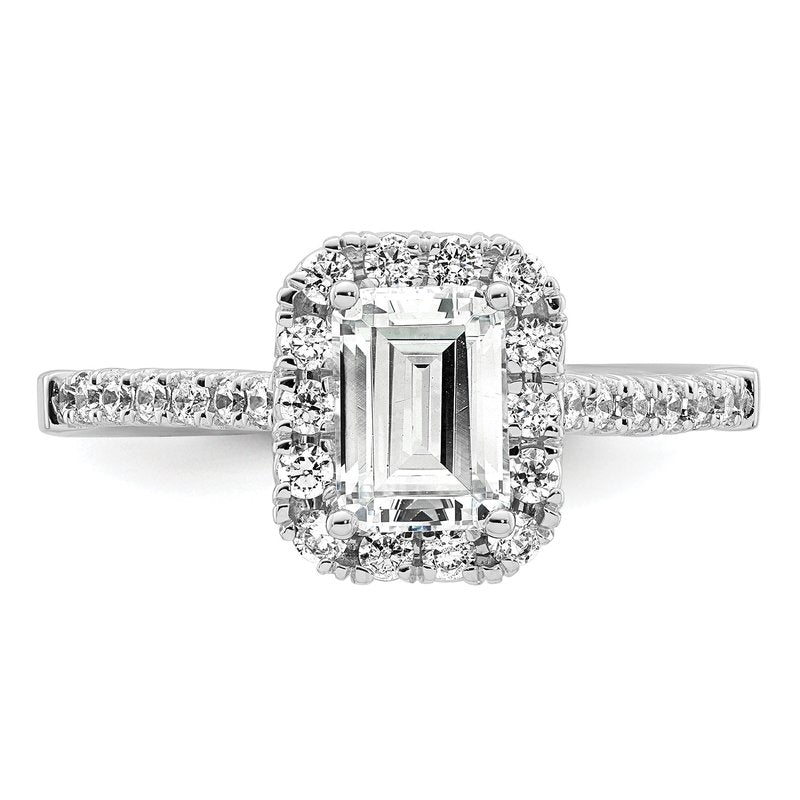 14K White Gold 1/4 carat Lab Grown Diamond VS+ F+ Semi-Mount Emerald Halo Engagement Ring