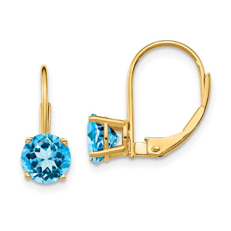 14k 6mm Round Blue Topaz Leverback Earrings