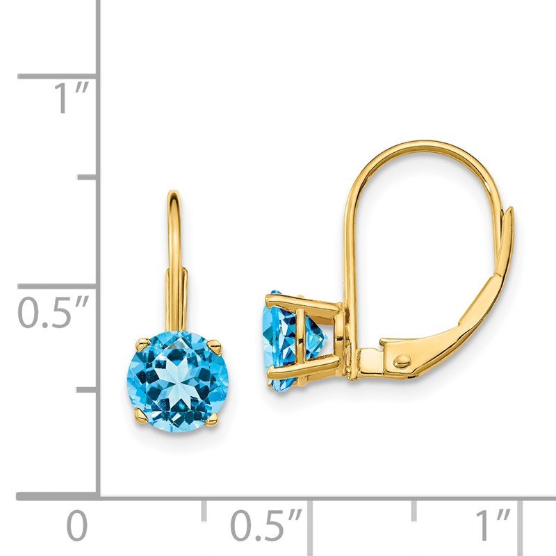 14k 6mm Round Blue Topaz Leverback Earrings
