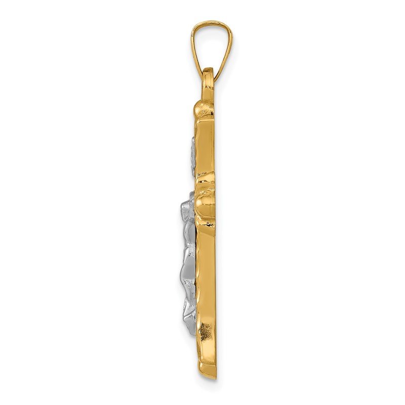 14k Two-Tone Textured and Polished INRI Crucifix Cross Pendant