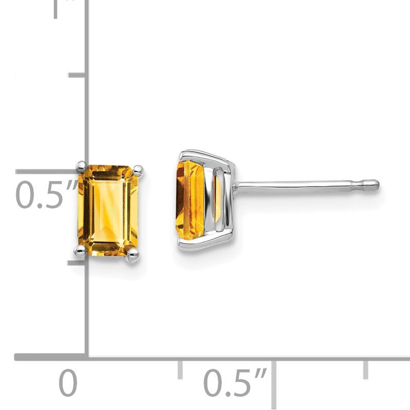14k White Gold 6x4mm Emerald-cut Citrine Post Earrings