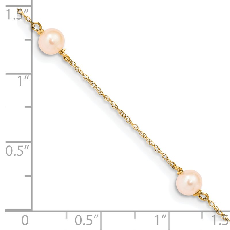 14k Madi K 5-6mm Pink Near-Round Freshwater Cultured Pearl 3-Station 6 inch Bracelet