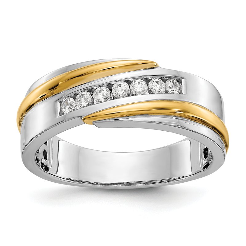 14K Two-tone Men's 1/3 carat Lab Grown Diamond VS/SI  D E F  Brushed and Polished Band