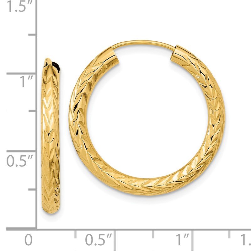14k 3.00x25mm Polished Diamond-cut Endless Tube Hoop Earrings