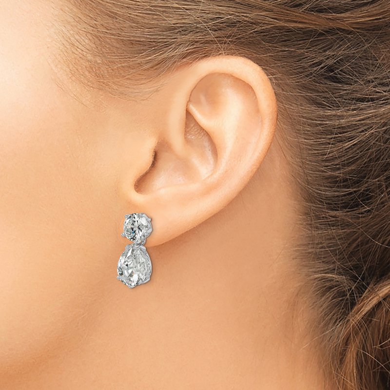 Sterling Silver Rhodium-plated Brilliant-cut CZ Round and Pear Shaped Post Dangle Earrings