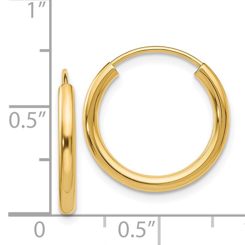 14k 2x17mm Polished Round Endless Tube Hoop Earrings