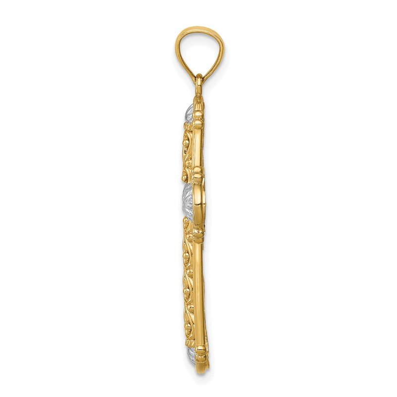 14K and White Rhodium Diamond-cut Reversible Cross Pendant
