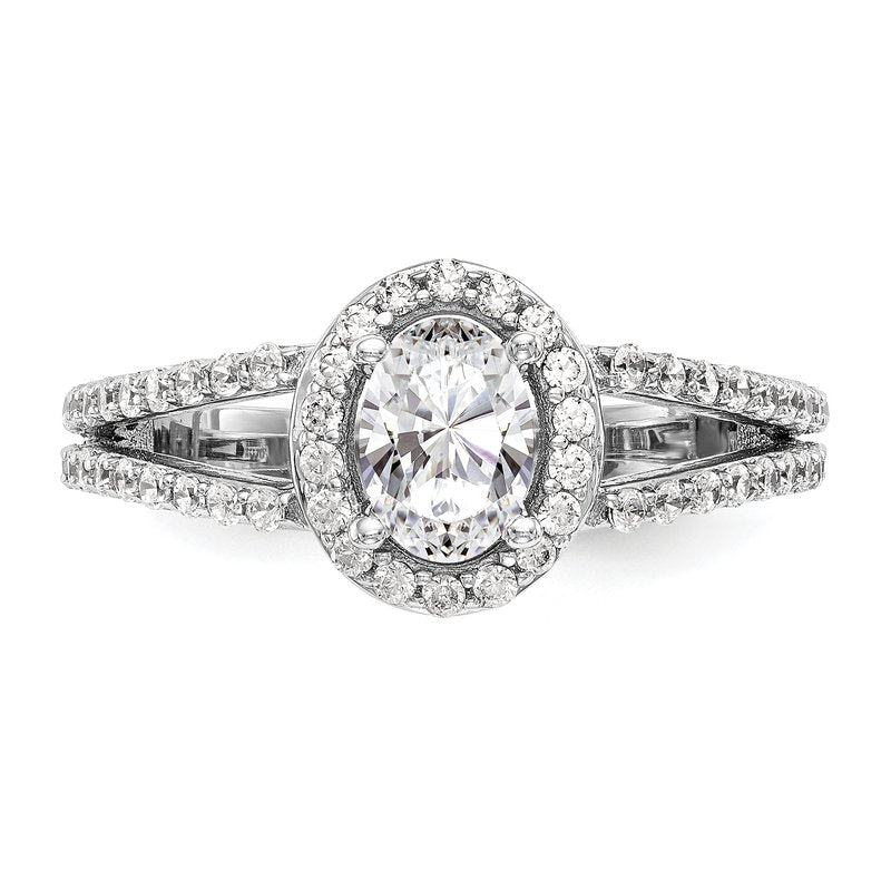 14K White Gold 1/2 carat Lab Grown Diamond VS/SI  D E F  Semi Mount Oval Halo Engagement Ring