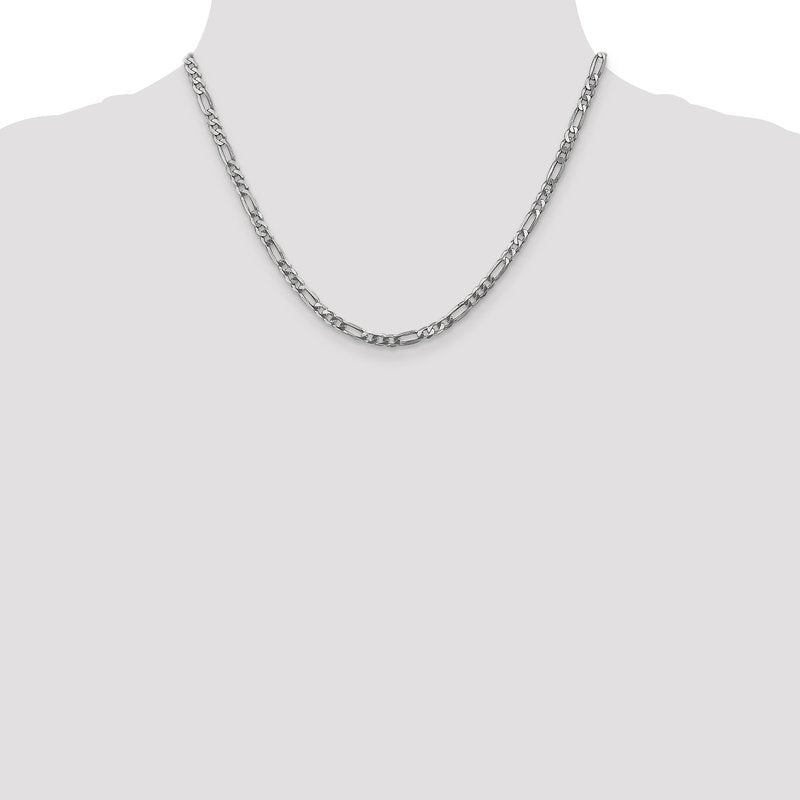 14K White Gold 26 inch 4mm Flat Figaro with Lobster Clasp Chain