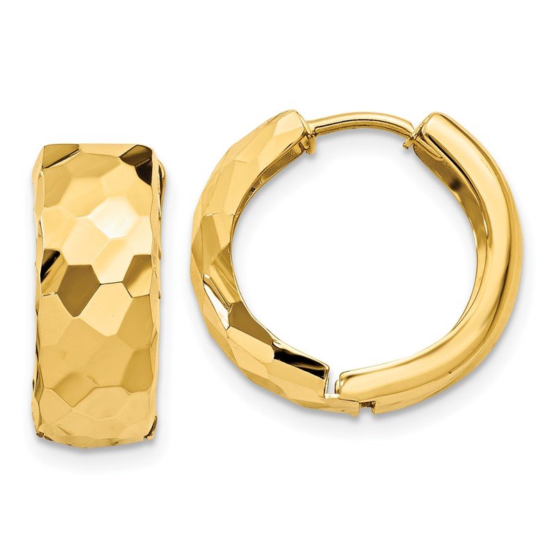 14k Faceted &amp; Polished Hinged 6mm Hoop Earrings